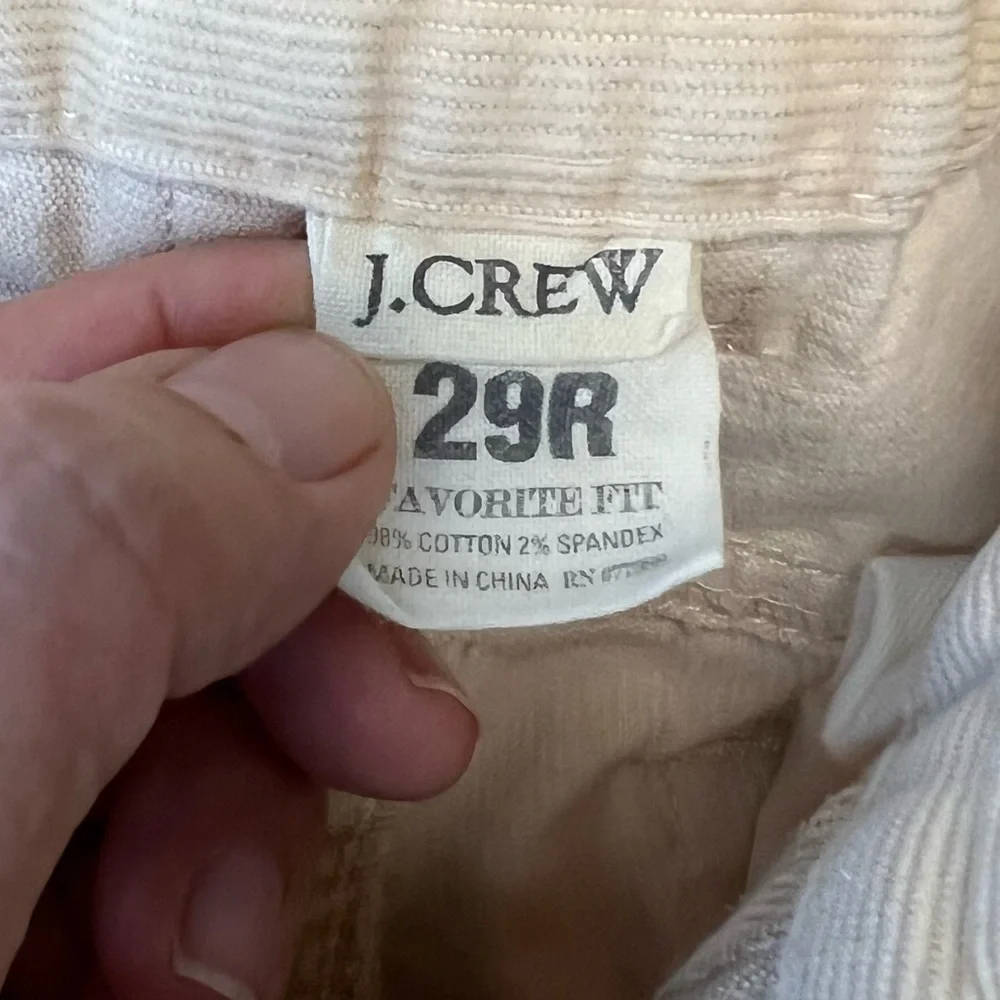 J CREW Vanilla Crème Cotton Corduroy‎ Jeans Pants, FAVORITE FIT, Size 29R